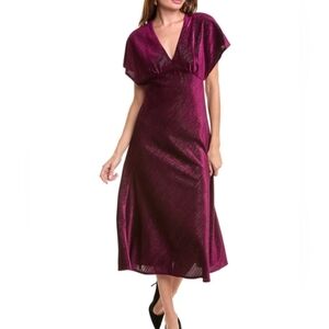 Taylor Plum Shimmer Velvet Midi Dress Dolman Sleeve V Neck Size 4